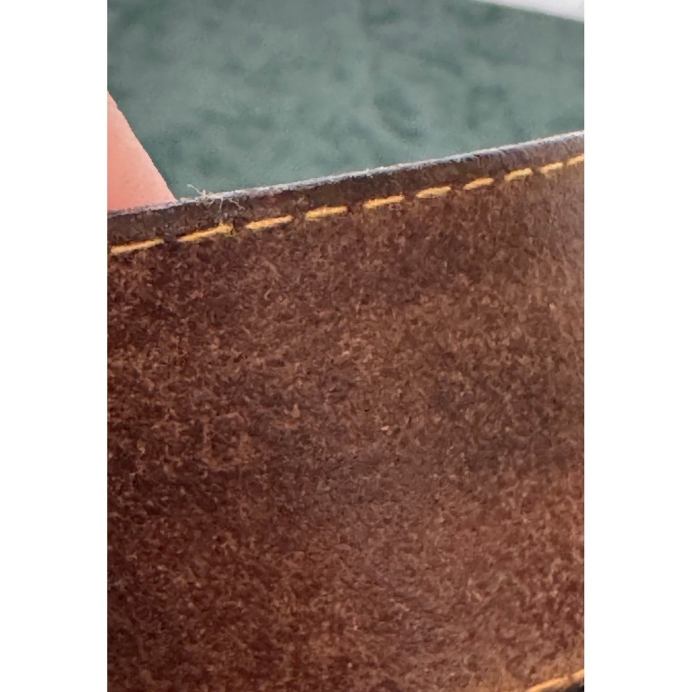 John Henry Belt Mens 40 Brown Vintage Distressed Leather Solid Brass Buckle - Picture 6 of 12